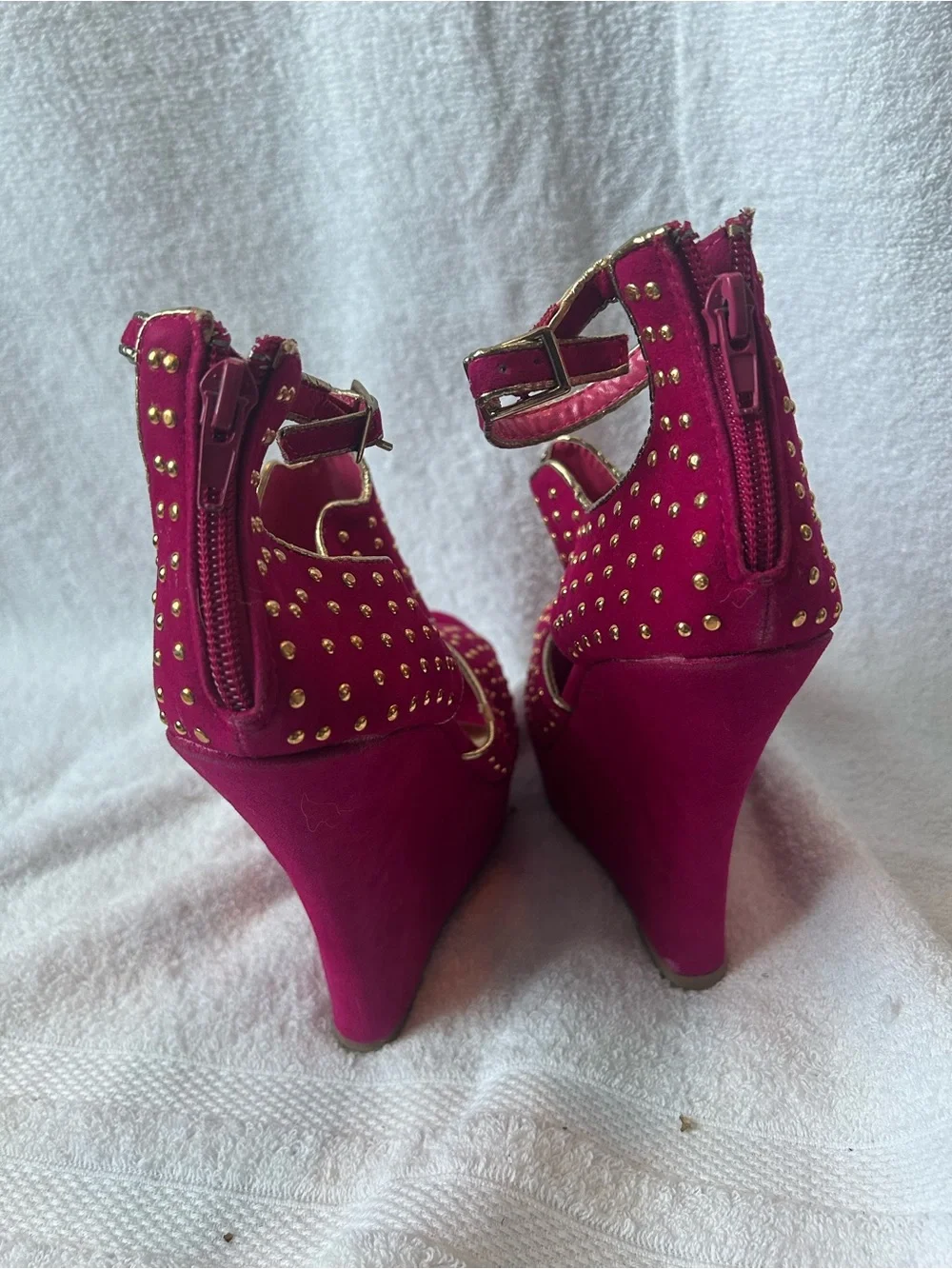 Alba Magenta Studded Wedge Heels with Ankle Strap